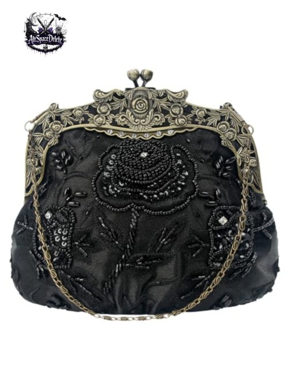 Beaded Sequin Flower Evening Clutch Satin Kiss Lock Party Bag
